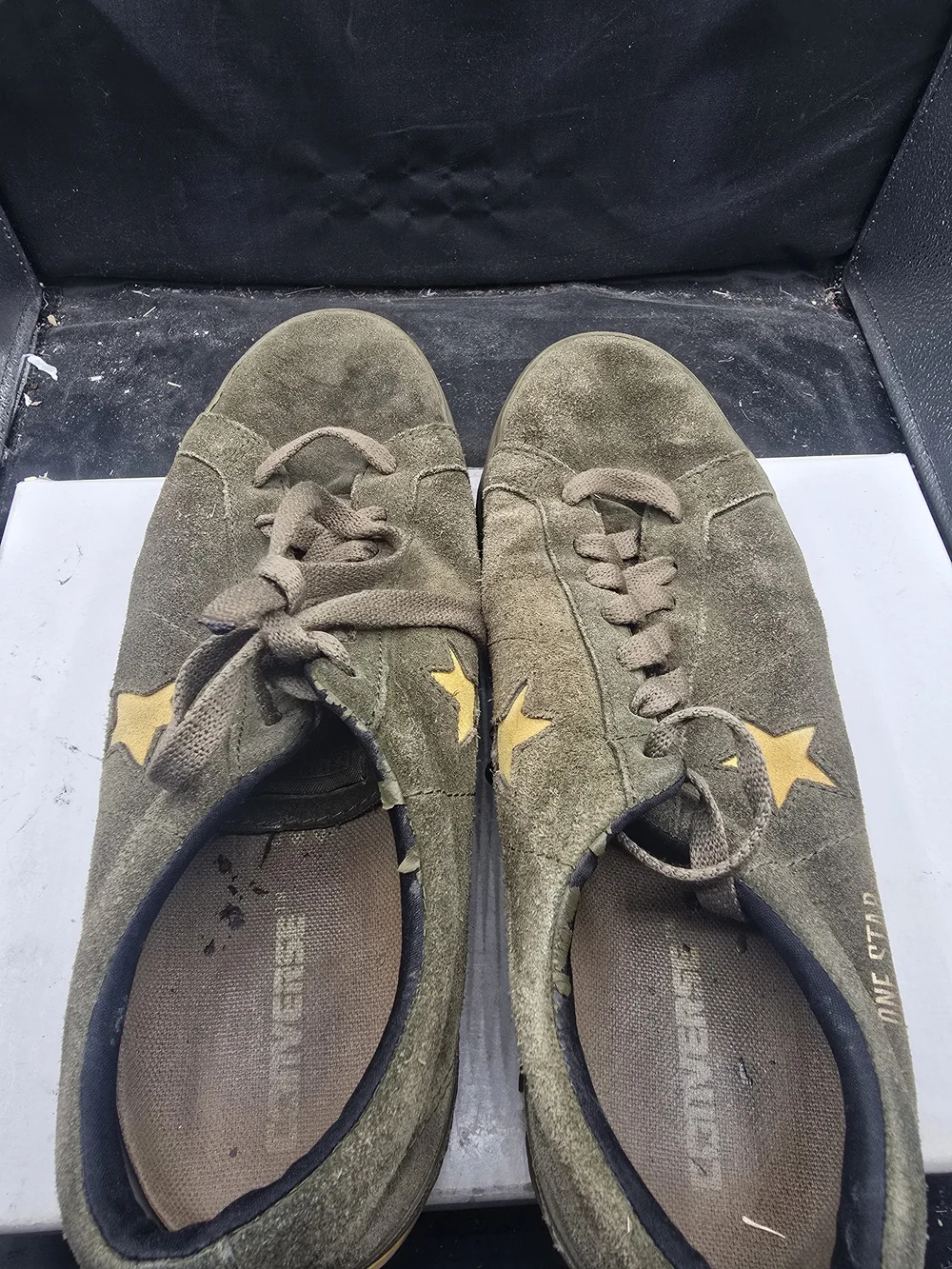 Converse Olive Green Suede Sneakers with Yellow Star Accents - Picture 5 of 7